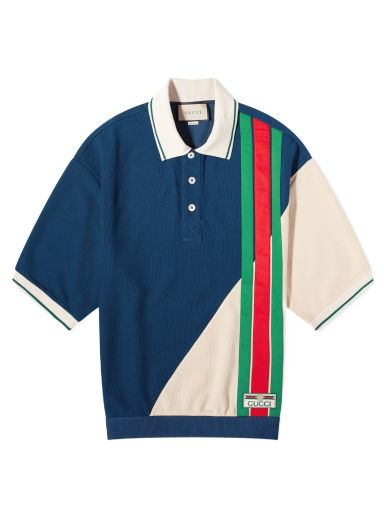 Поло тениска Gucci Stripe Logo Knitted Polo "Blue & Ivory" Тъмно синьо | 752280-XJFS2-4384