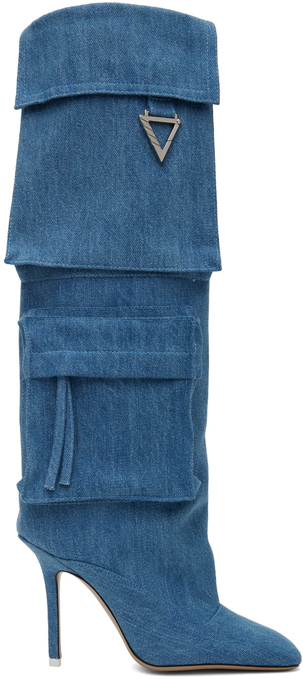 Attico Sienna Denim Cargo Knee-High Boots
