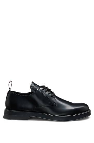 Грижа за обувките BOSS Leather Derby Shoes with Stacked-Logo Tongue Черно | 50548550, 1