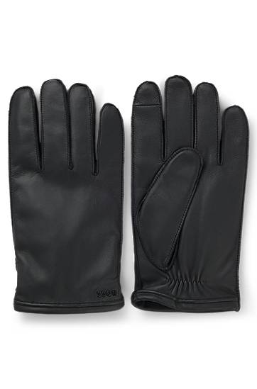 Ръкавици BOSS Grained-leather gloves with wool lining and touchscreen compatibility Черно | 50526680, 0