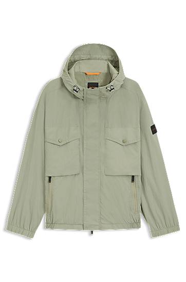 Яке BOSS Water-repellent hooded jacket Зелено | 50543388