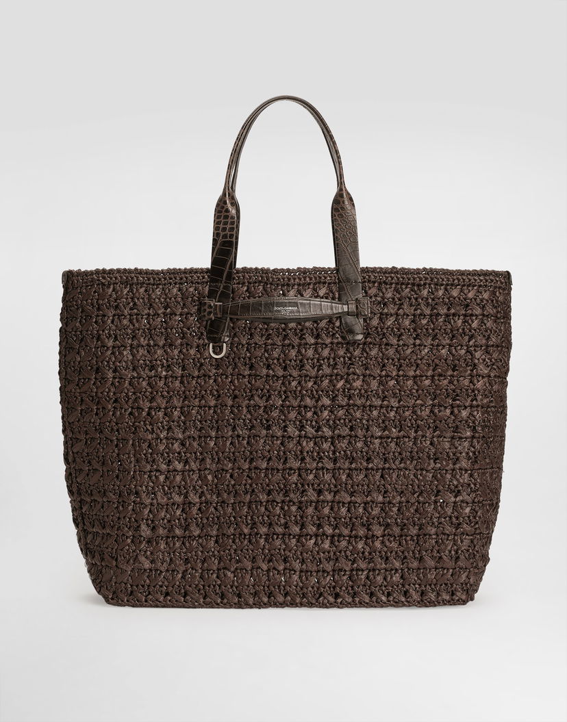 Голяма пазарска чанта Dolce & Gabbana Dolce & Gabbana Raffia Crochet Shopper with Crocodile Embossed Handles Onesize Кафяво | BM2453A9N968C895