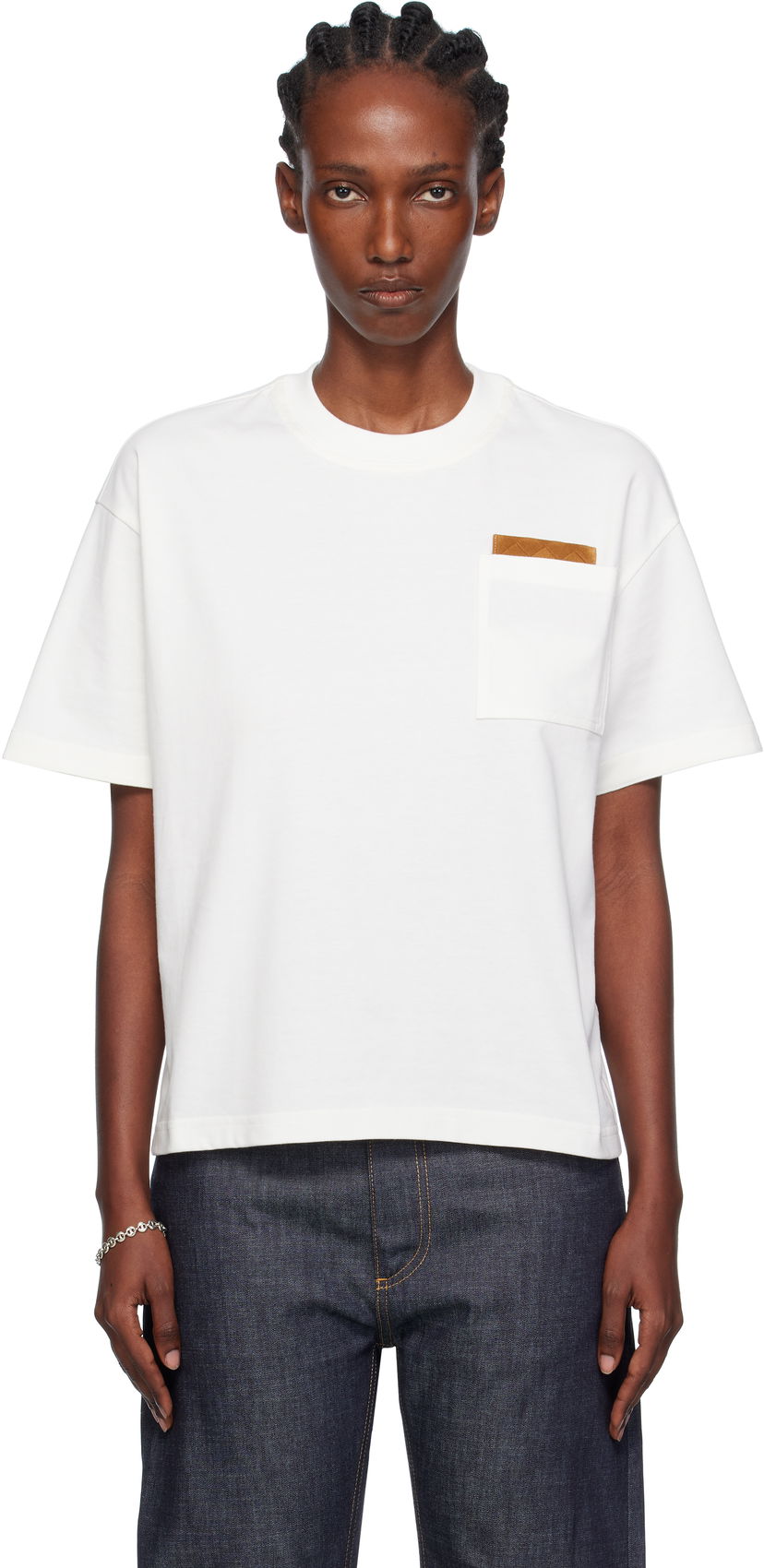 Тениска Bottega Veneta Bottega Veneta Cotton Jersey T-Shirt with Pocket Бяло | 838925 V4N50