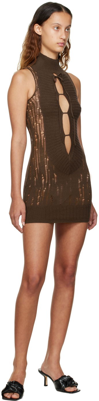 Pокля GUIZIO Guizio Distressed Knit Mini Dress Кафяво | KTD 2, 3