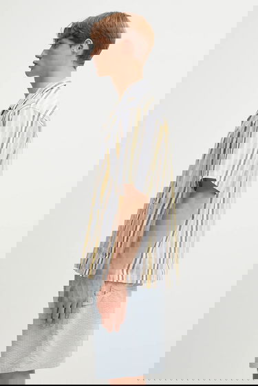 Риза Carhartt WIP Linen Blend Relaxed Fit Short Sleeve Folsey Camp Collar Striped Shirt with Patch Pockets Многоцветен | I035154.3G8XX, 1