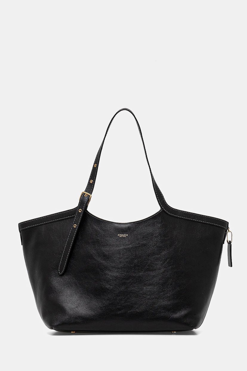 Голяма пазарска чанта Coach Leather Tote Bag Черно | CAM00