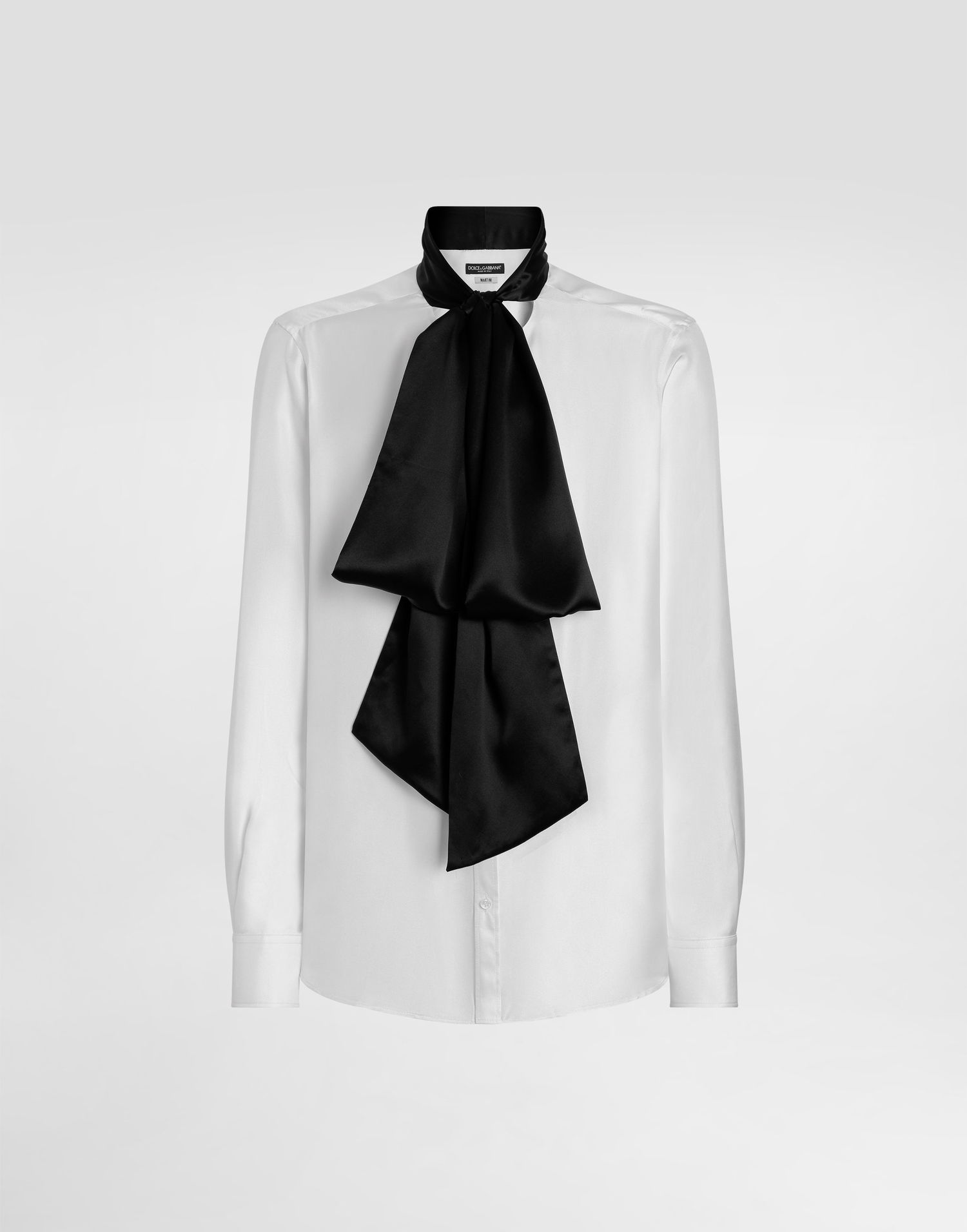 Риза Dolce & Gabbana Dolce & Gabbana Silk Twill Shirt with Tie Neck Черно | G5NU0TFU10SW0800, 0