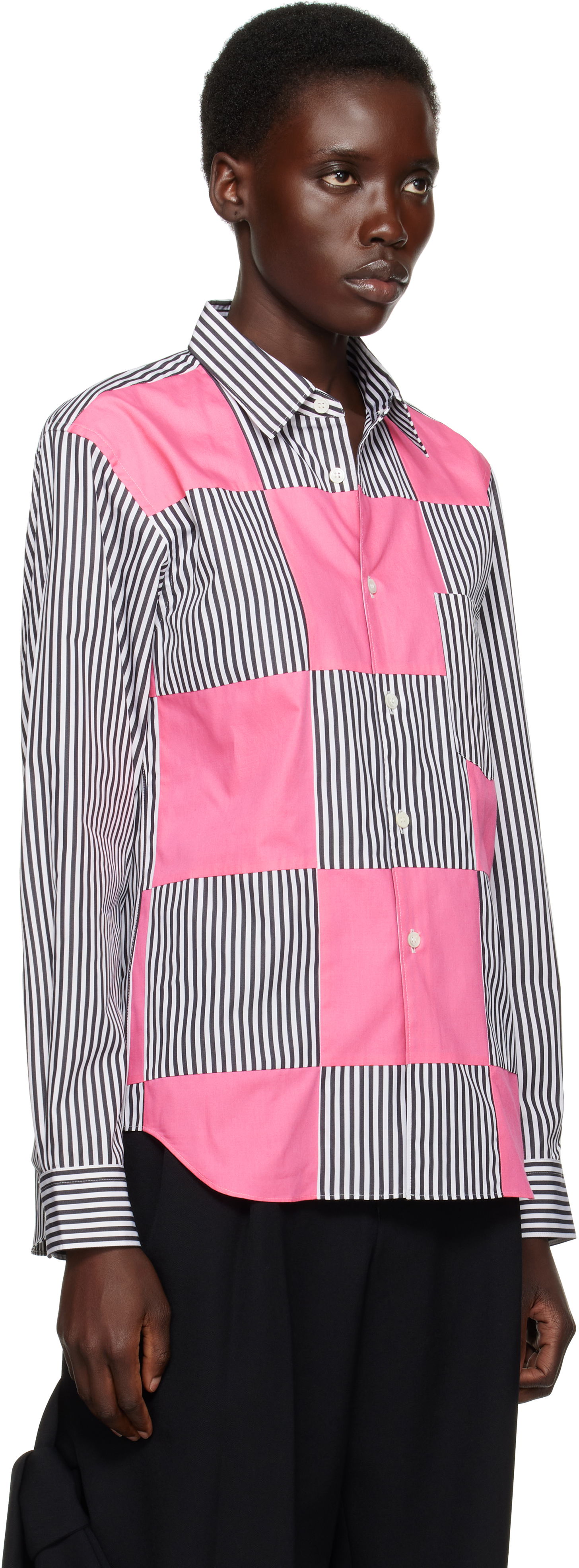 Риза Comme des Garçons Comme des Garçons Homme Plus Broad Stripe and Solid Panel Shirt Розово | PO-B002-051, 1
