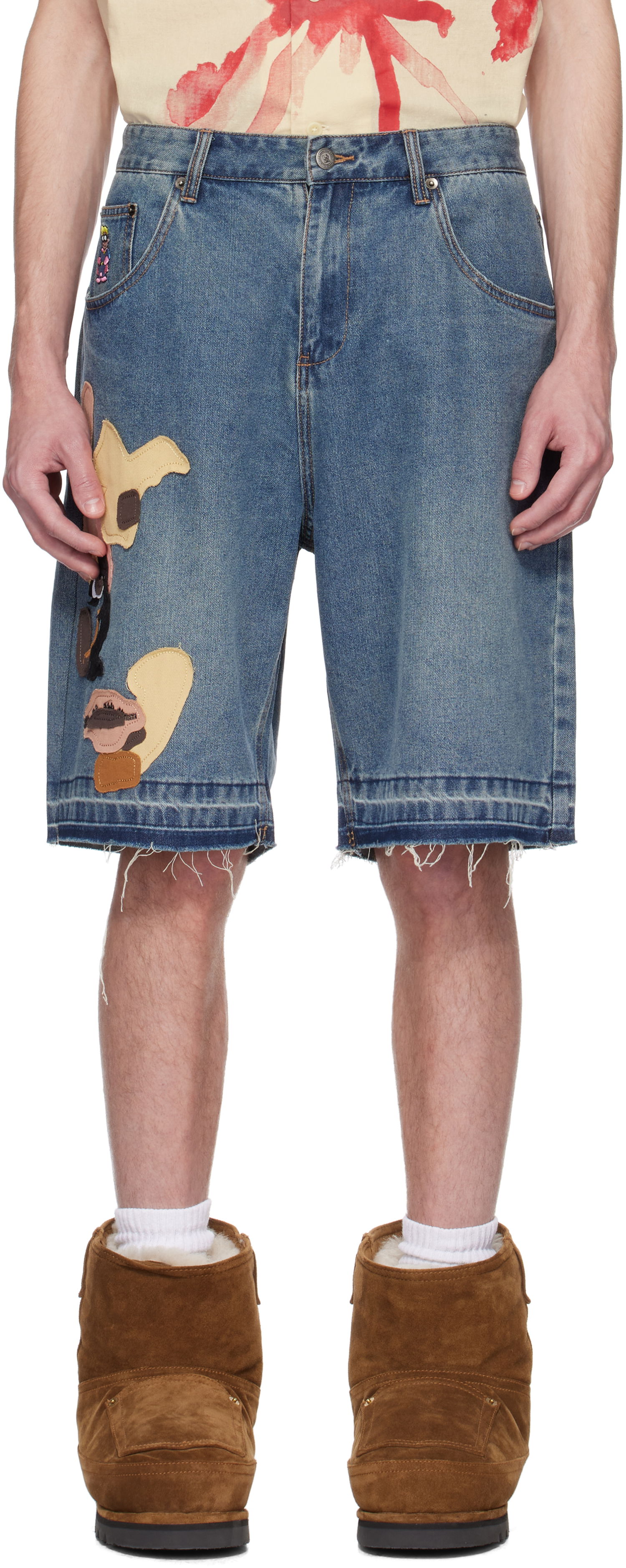 Къси панталони KidSuper KidSuper Face Patchwork Baggy Denim Shorts Синьо | SS25-PT-07, 0