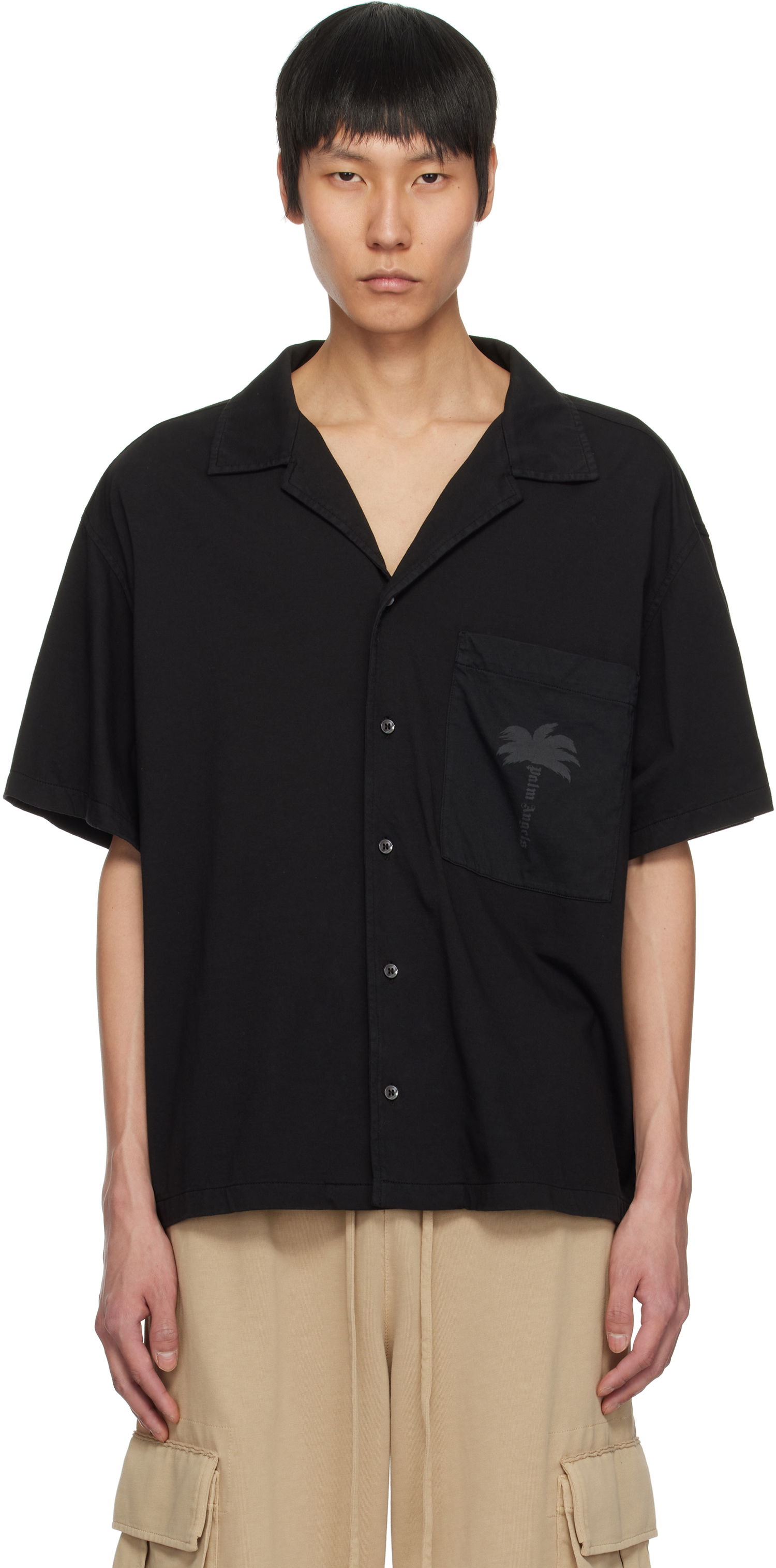 Риза Palm Angels Palm Angels Palm Dyed Bowling Shirt Черно | PMGG009S25FAB0011010, 0