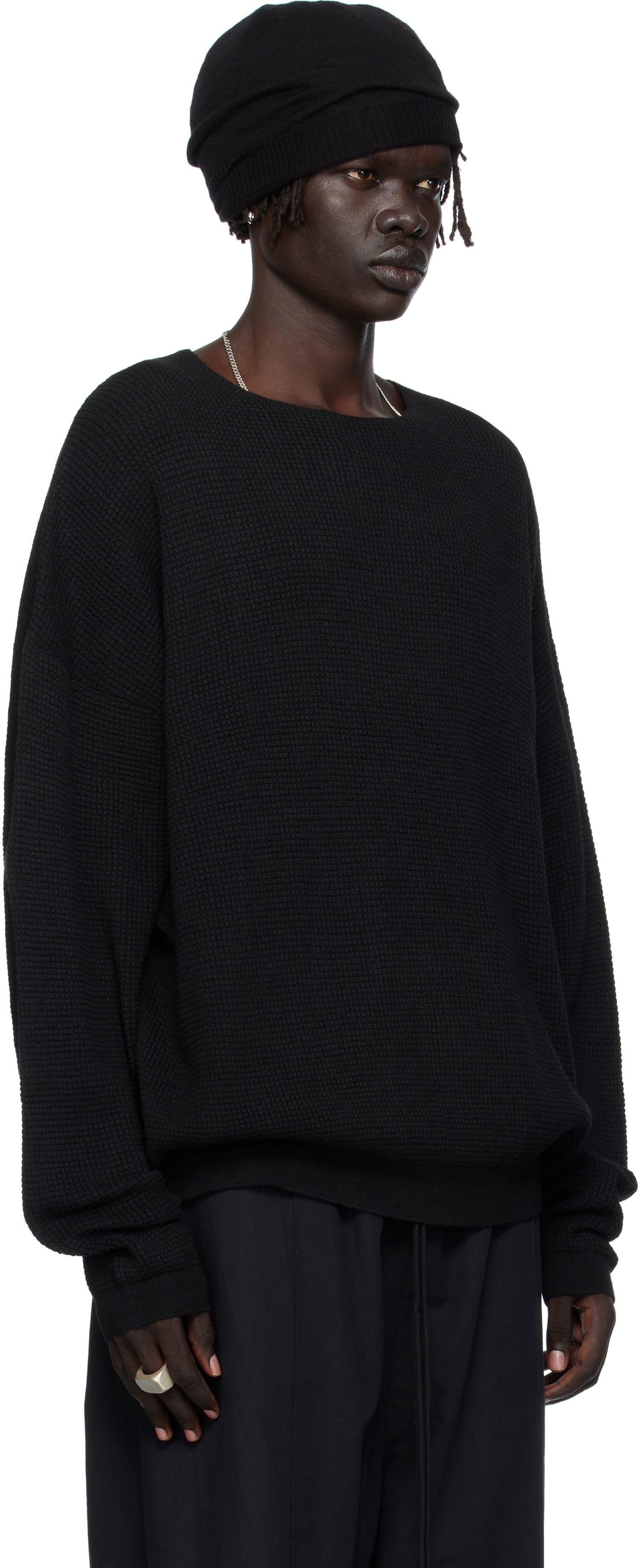 Пуловер Fear of God Fear of God ESSENTIALS Waffle Knit Long Sleeve Crewneck Sweatshirt Черно | 192SP256160F, 1