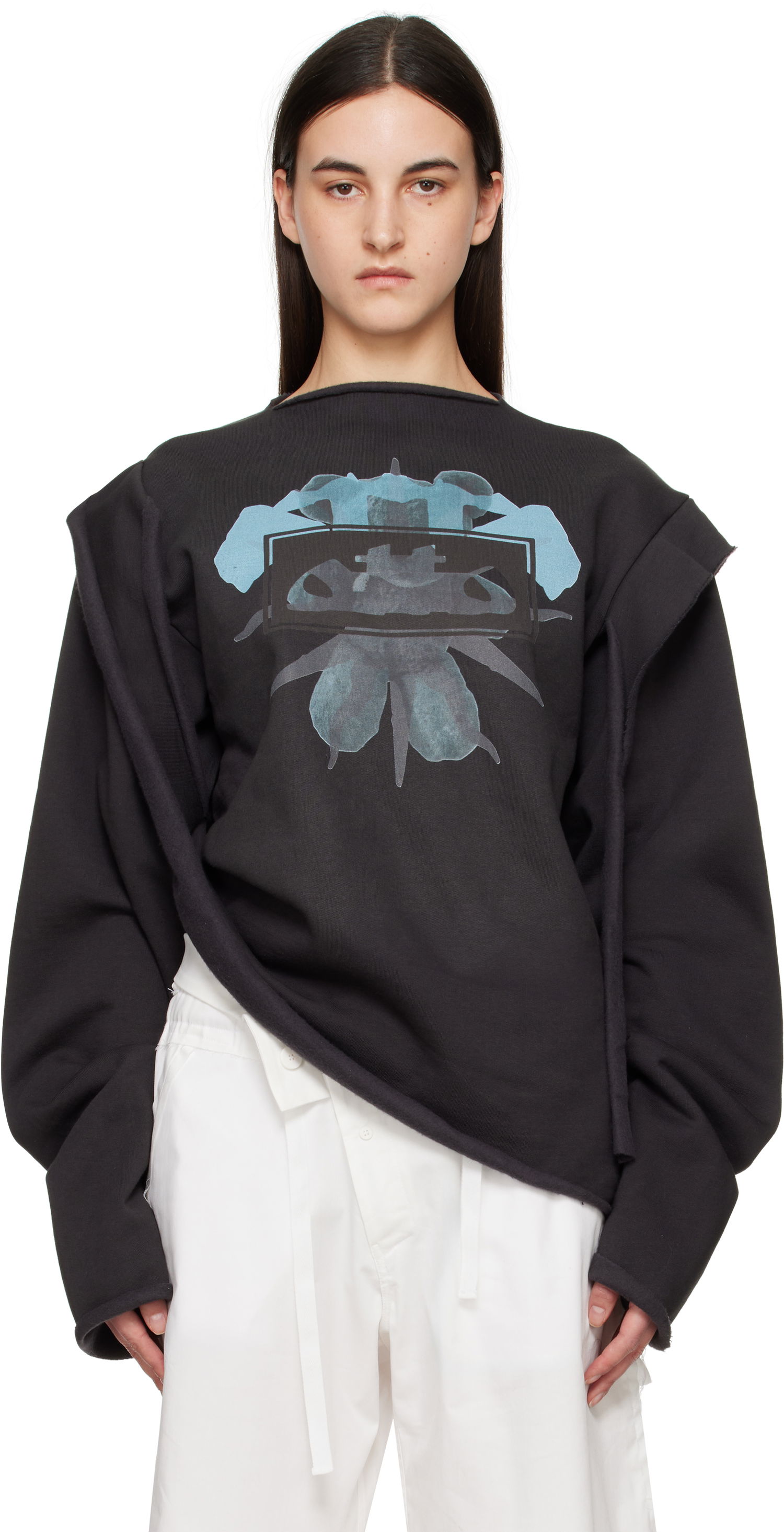 Суитчър Ottolinger Ottolinger Drape Crewneck Sweatshirt Черно | 11510261502, 0