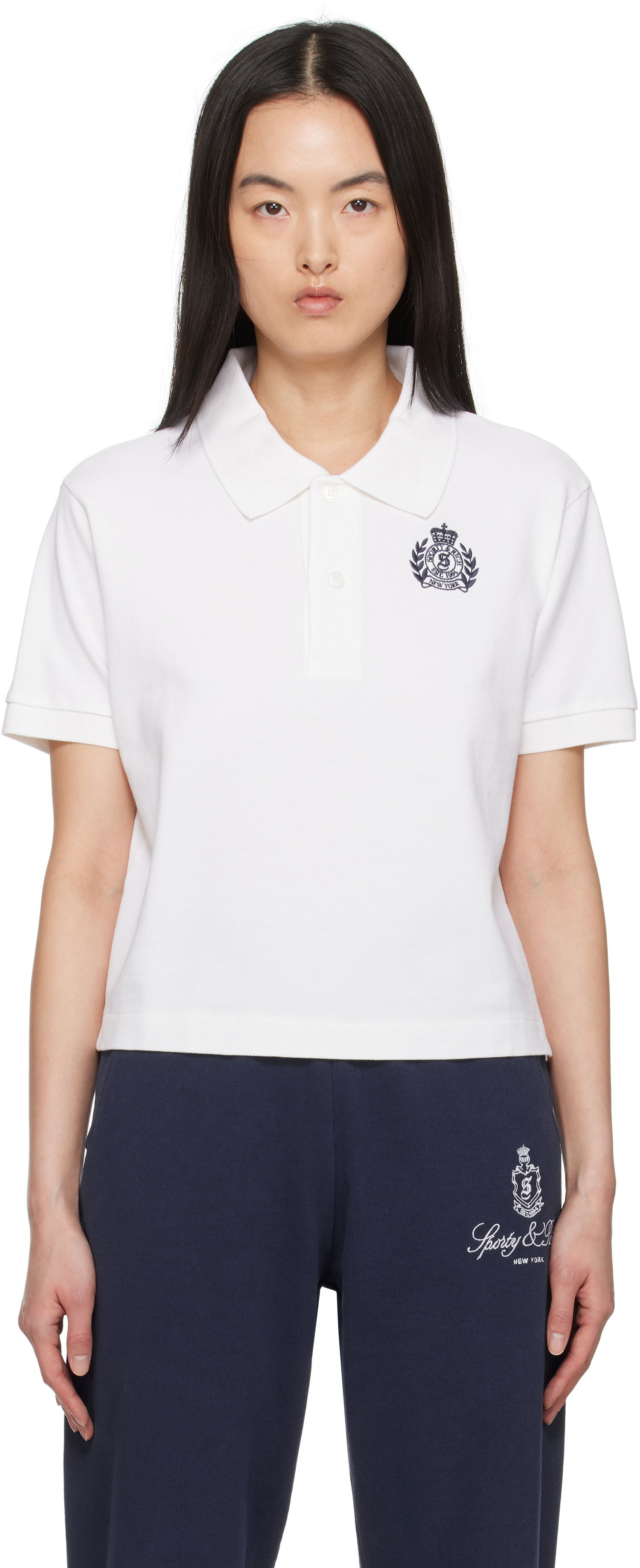 Поло тениска Sporty & Rich Sporty & Rich H&W Crest Pique Polo Бяло | TO085606241WH01, 0
