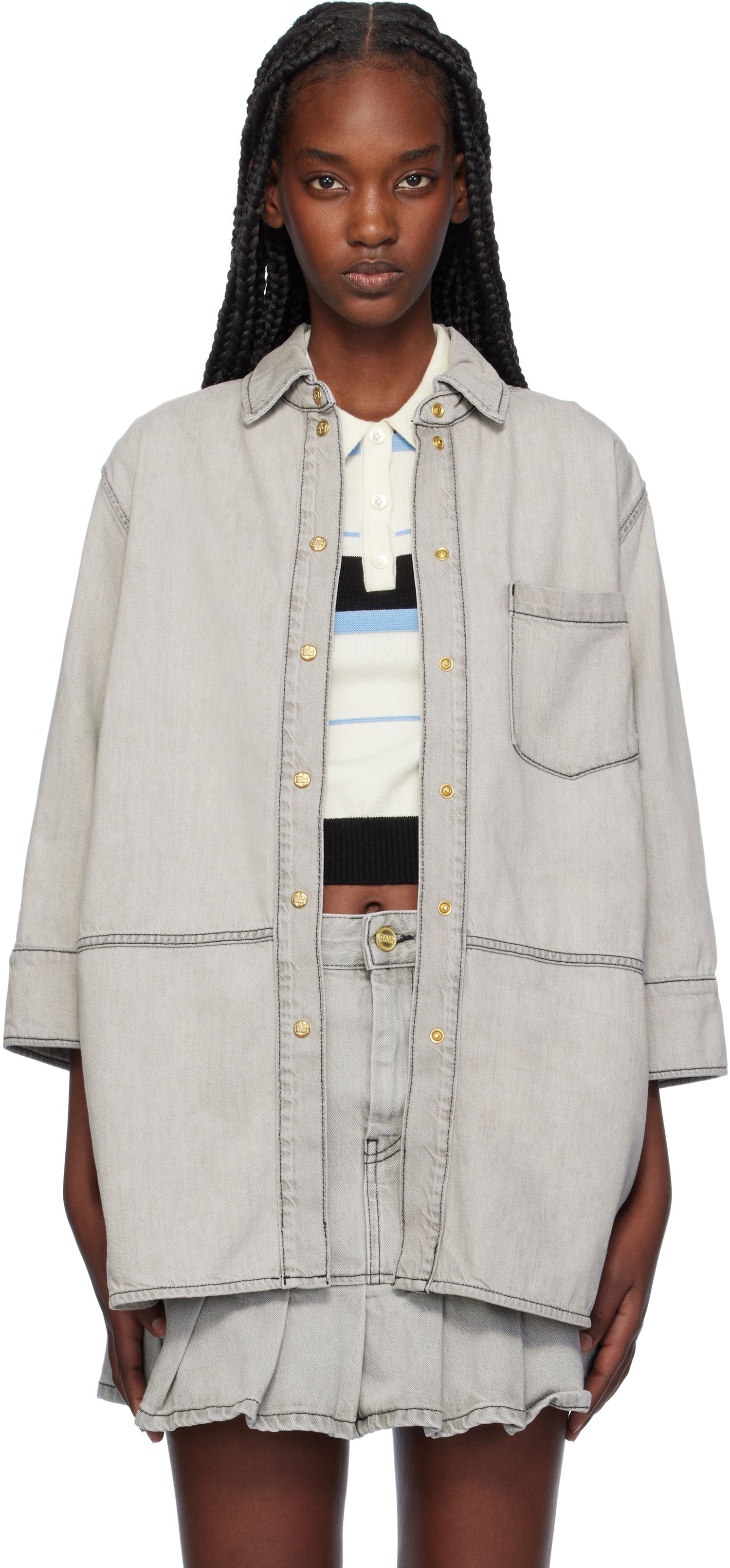 Риза GANNI Oversized Denim Сиво | J1553, 0