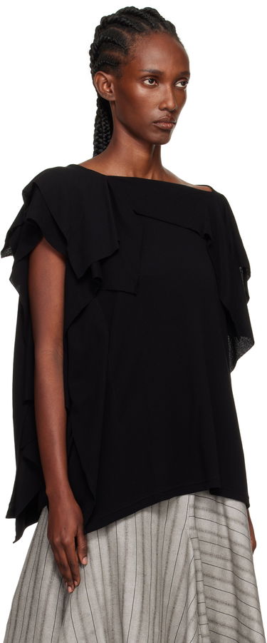 Тениска Yohji Yamamoto YOHJI YAMAMOTO High Twisted Crepe & Interlock Draped T-shirt Черно | FP-T38-082, 1