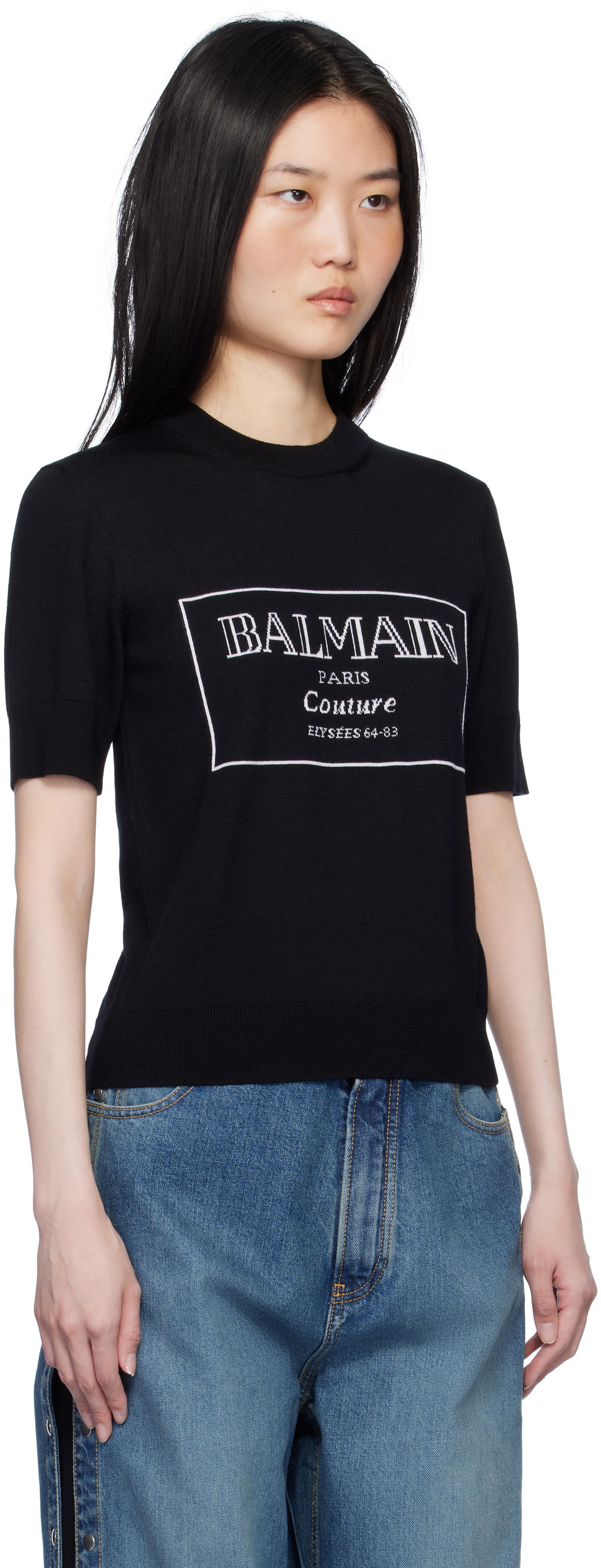 Тениска Balmain 'Couture' Knit T-shirt Черно | EF1KA115KH87, 1