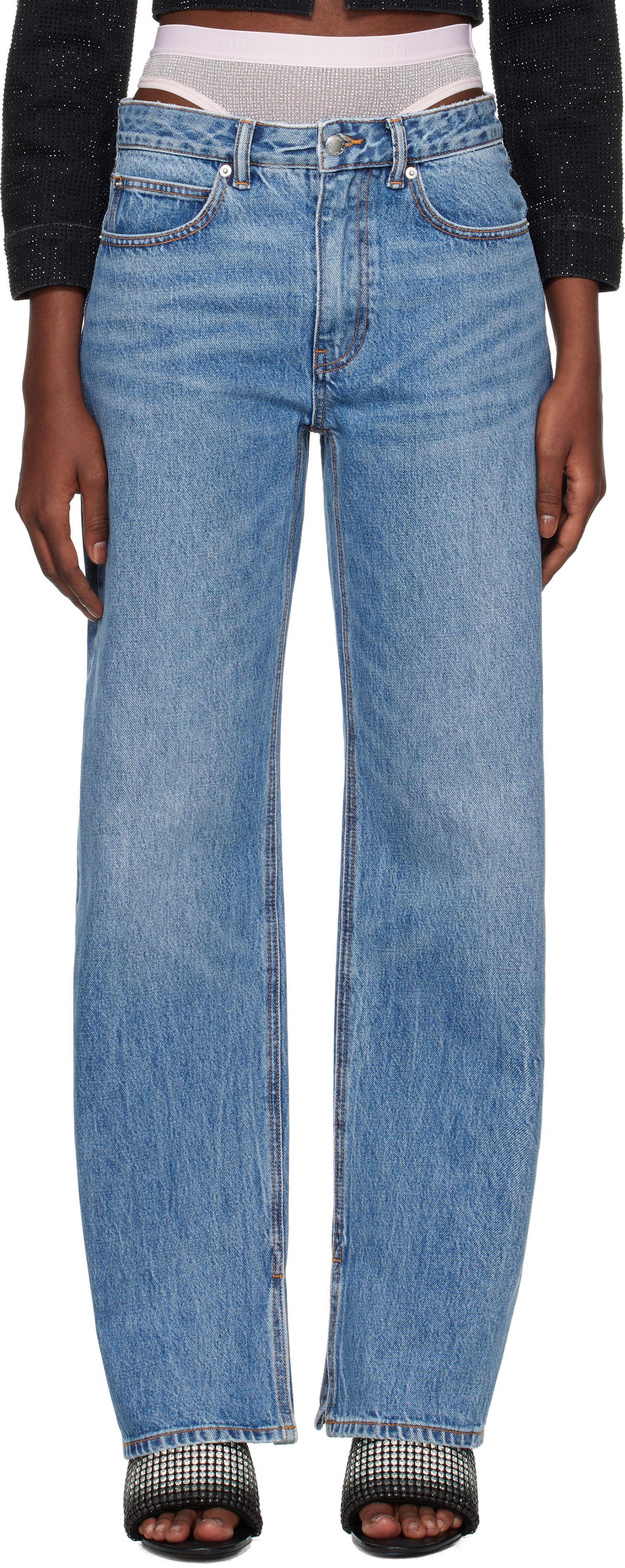 Дънки Alexander Wang Straight-Leg Slit-Hem Jeans Синьо | 4DC4244440, 0