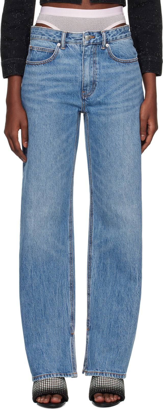 Straight-Leg Slit-Hem Jeans