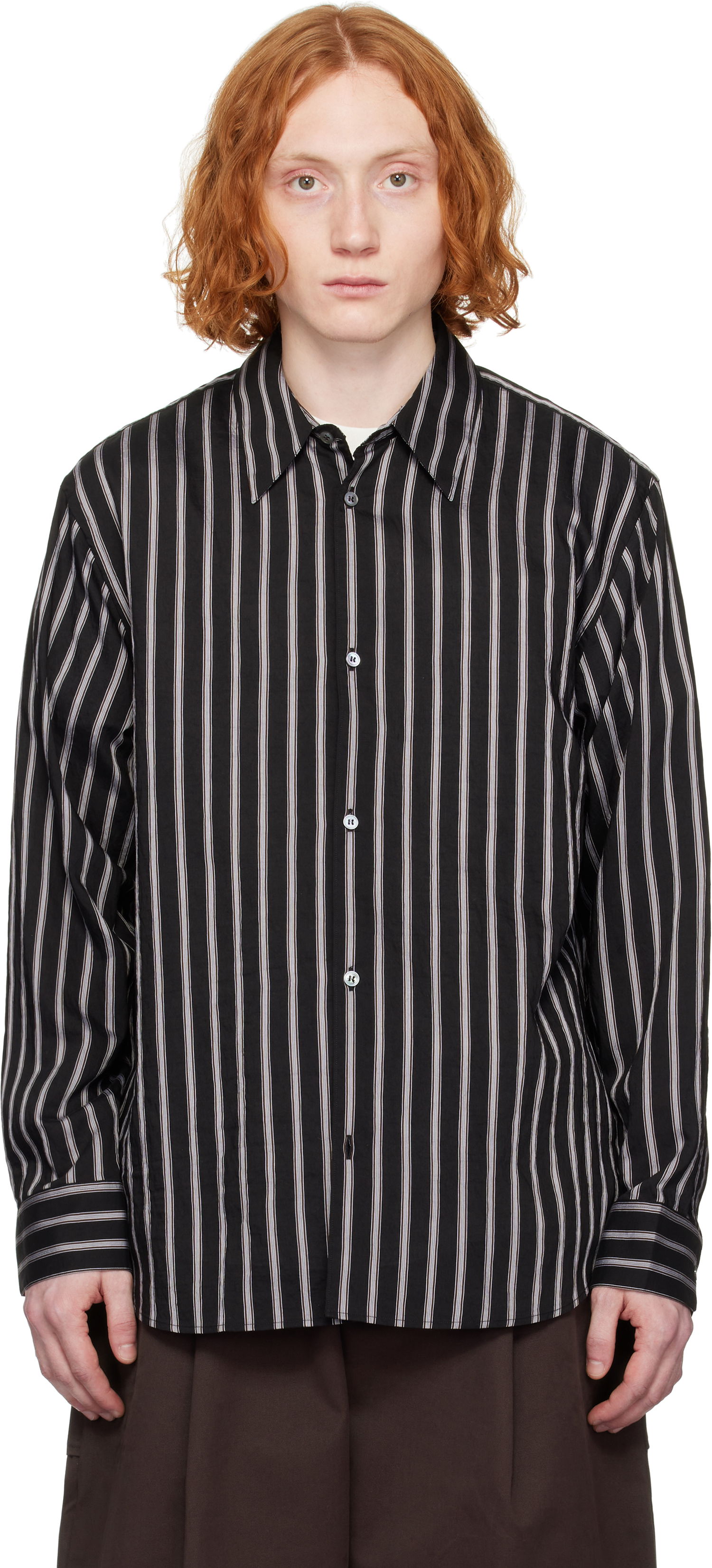 Риза Studio Nicholson Studio Nicholson Striped Button-Down Shirt Черно | VIEW SNM - 1126, 0