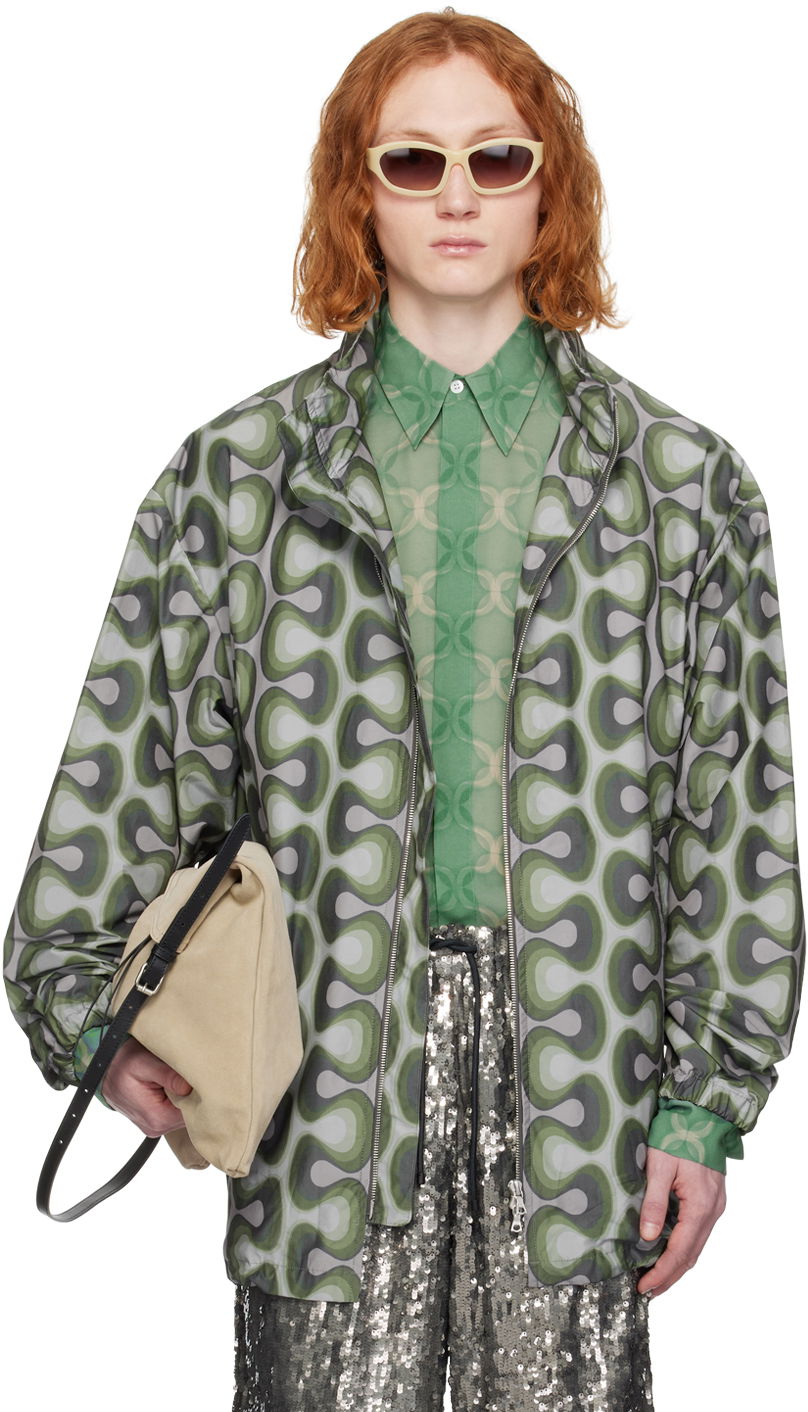 Яке Dries Van Noten Graphic Jacket "Gray & Khaki" Металик | 241-020512-8027