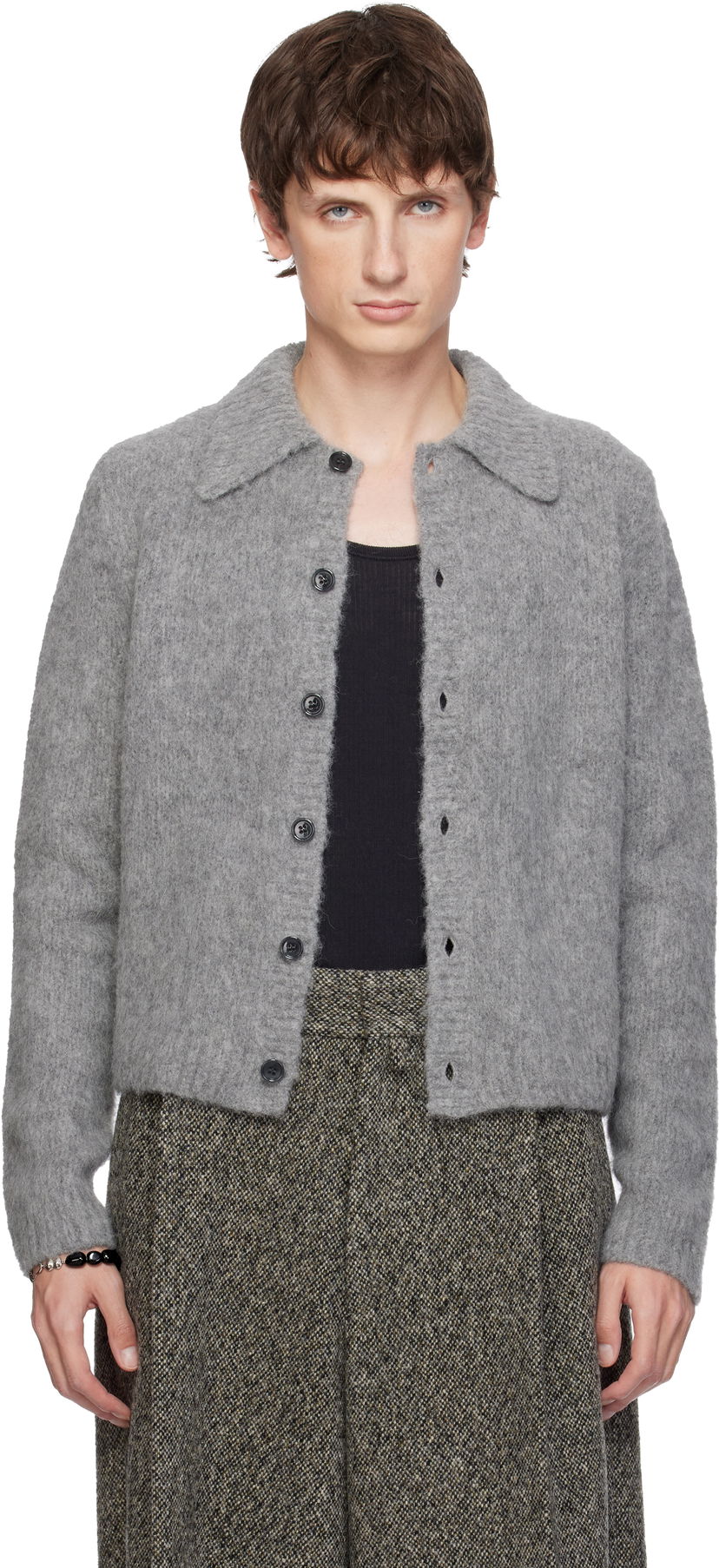 Пуловер Dries Van Noten Dries Van Noten Cropped Wool Cardigan Сиво | 252-021225-2709