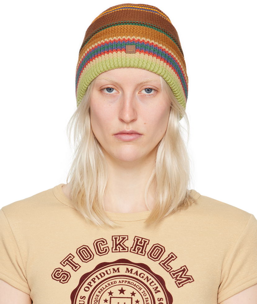 Шапка Acne Studios Striped Beanie Кафяво | C40318-