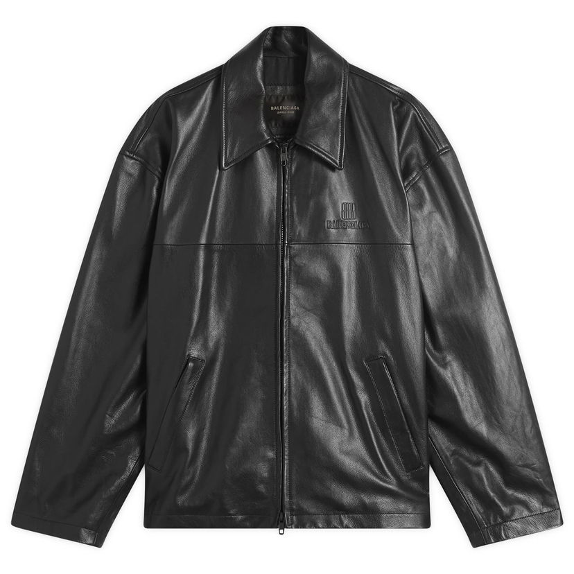 Яке Balenciaga Super Soft Leather Zip-Up Jacket, Size Large, Balenciaga Черно | 831042-TSS01-1000
