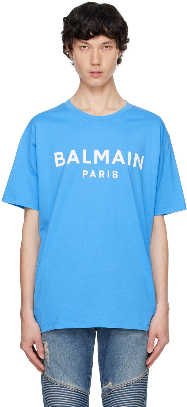 Тениска Balmain Printed T-shirt Синьо | DH0EG000BB73