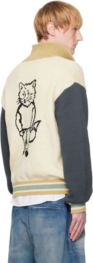 Пуловер MAISON KITSUNÉ Maison Kitsuné Knitted College Bomber Jacket Бежово | OM02131KT1139, 2