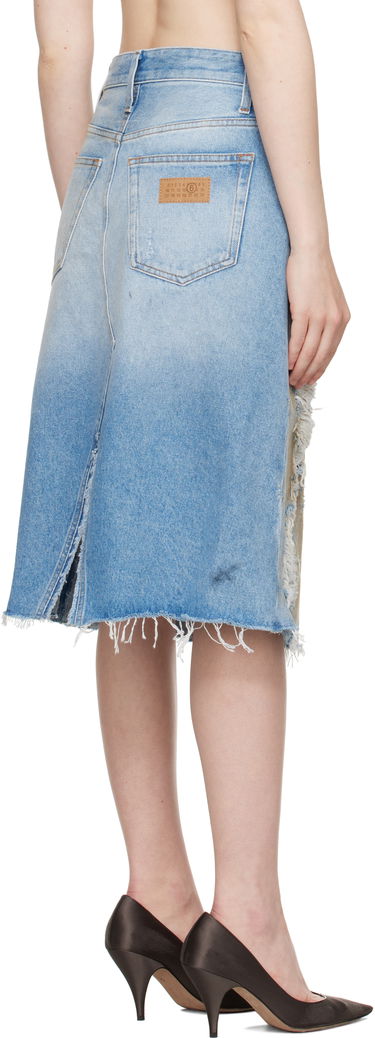 Пола Maison Margiela MM6 Maison Margiela Distressed Denim Midi Skirt Синьо | S62MI0034 M30018, 2