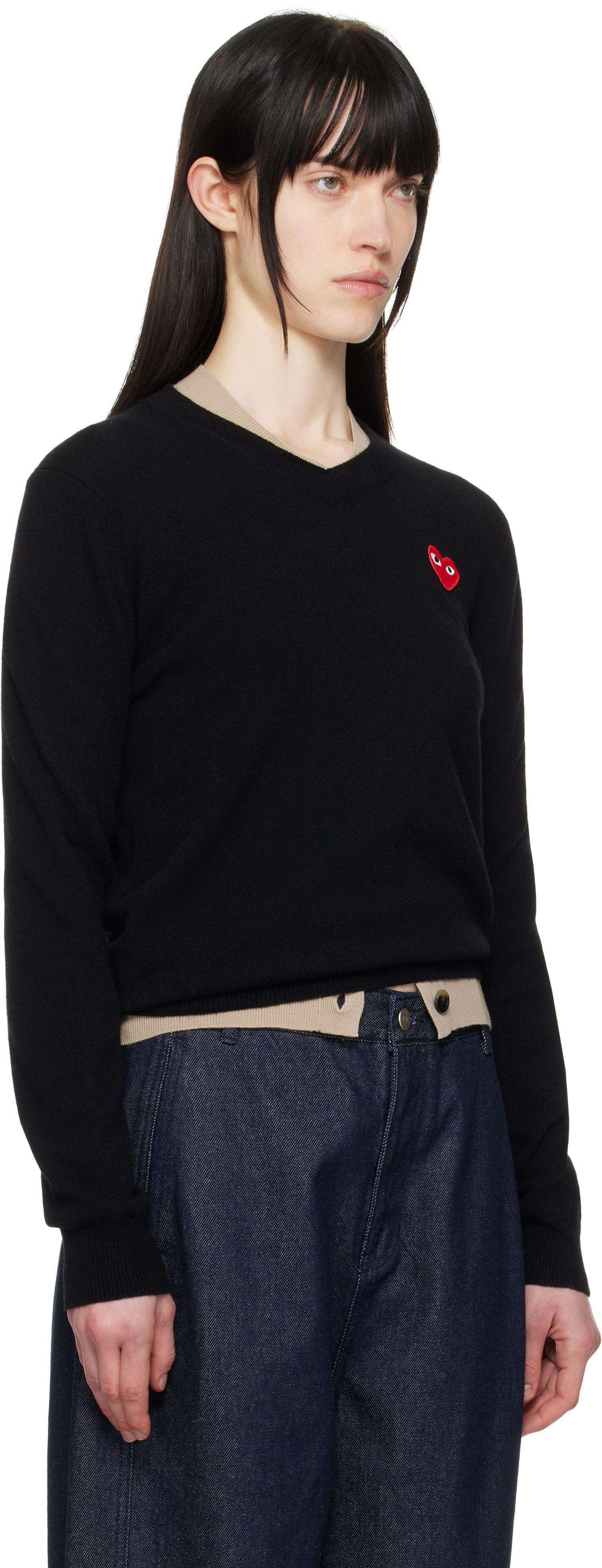 Пуловер Comme des Garçons COMME des GARÇONS PLAY Heart V-Neck Sweater Черно | AX-N002-051, 1