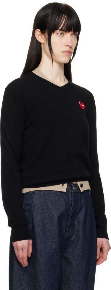Пуловер Comme des Garçons COMME des GARÇONS PLAY Heart V-Neck Sweater Черно | AX-N002-051, 1