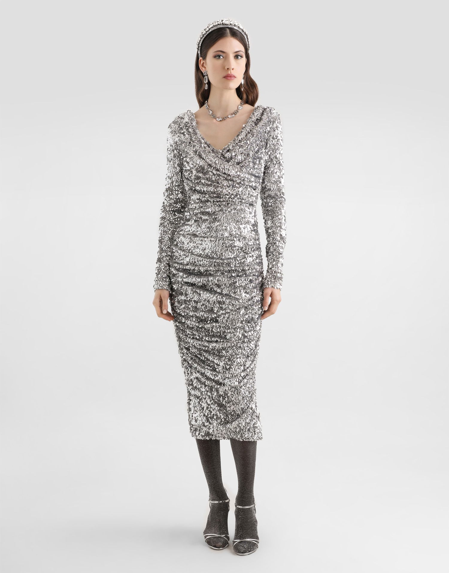 Pокля Dolce & Gabbana Draped Sequin Dress Collection 42 Металик | F60EMTFLSMCS0998, 1