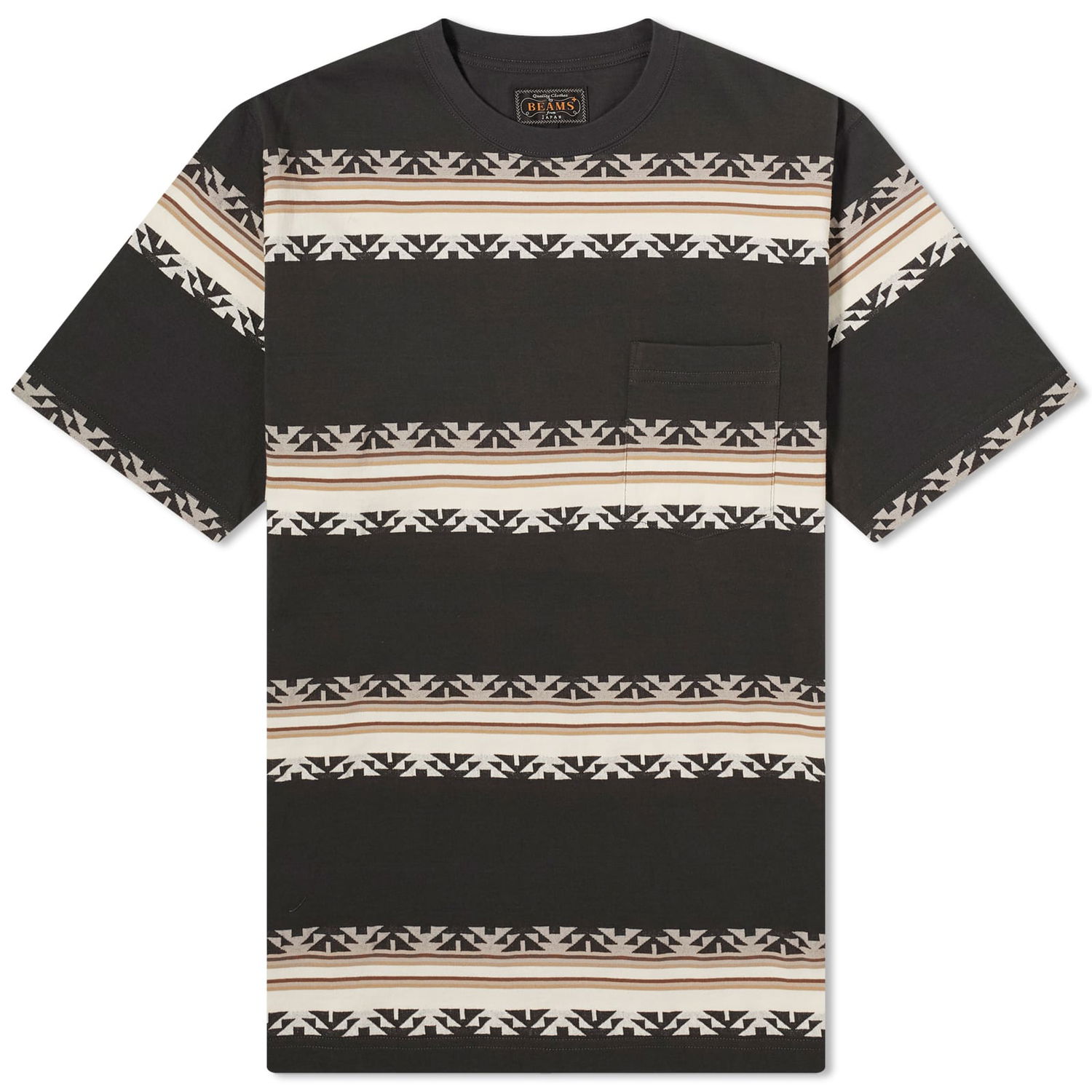 Тениска BEAMS Jacquard Stripe Pocket Tee Черно | 3804-0069-156-17, 1