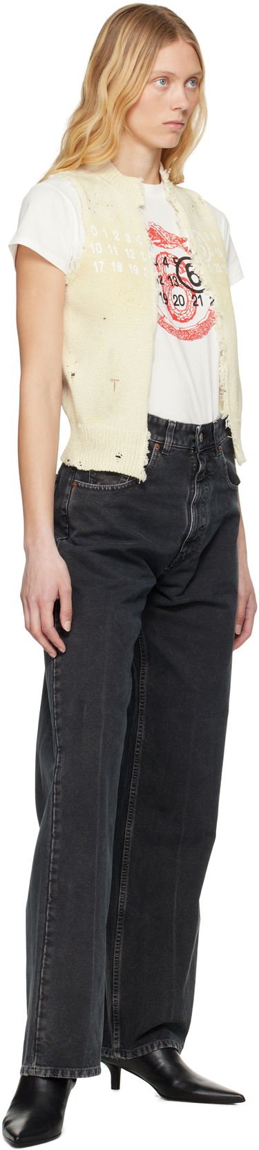 Пуловер Maison Margiela MM6 Maison Margiela Open Cut Printed Vest Бежово | S62FB0075 M13123, 3