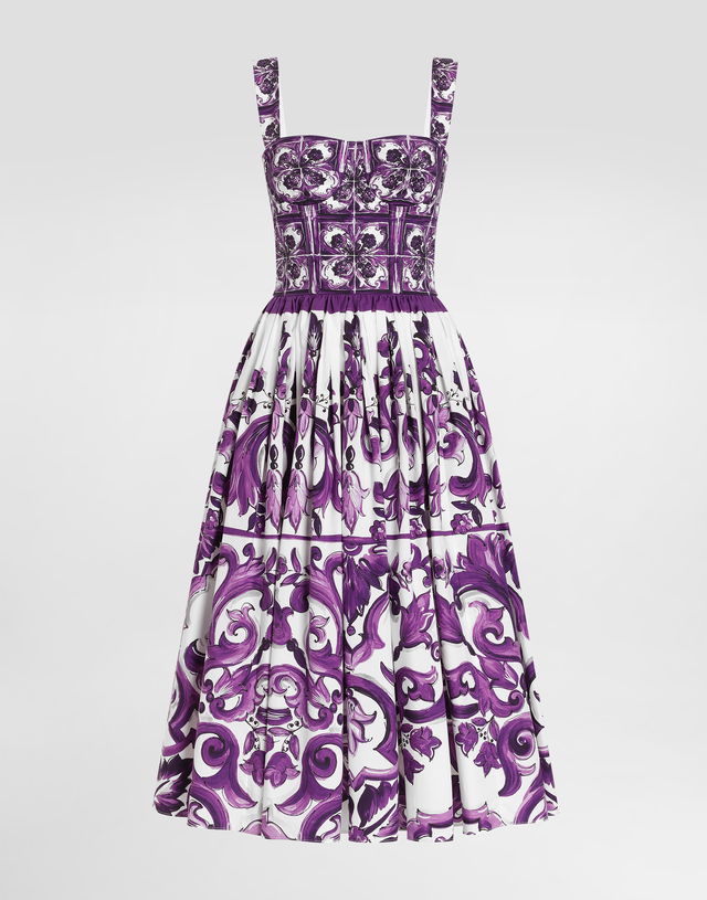 Dolce & Gabbana Majolica Print Poplin Fit-and-Flare Dress
