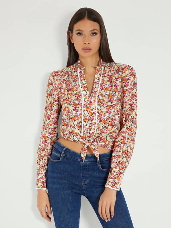 Риза GUESS Floral Print Shirt Червено | W4GH64WG562