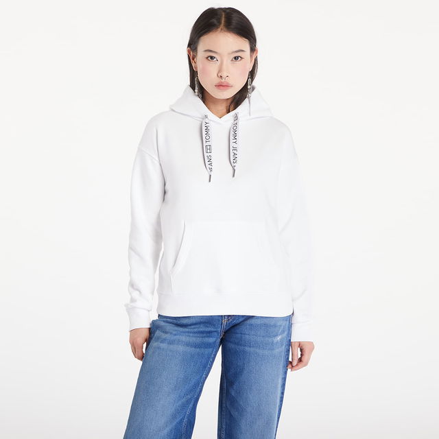 Boxy Logo Drawcord Hoodie White