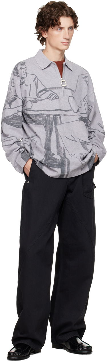 Поло тениска JW Anderson JW Anderson Figure Print Long-Sleeve Quarter-Zip Polo Сиво | JO0274-PG1755, 3