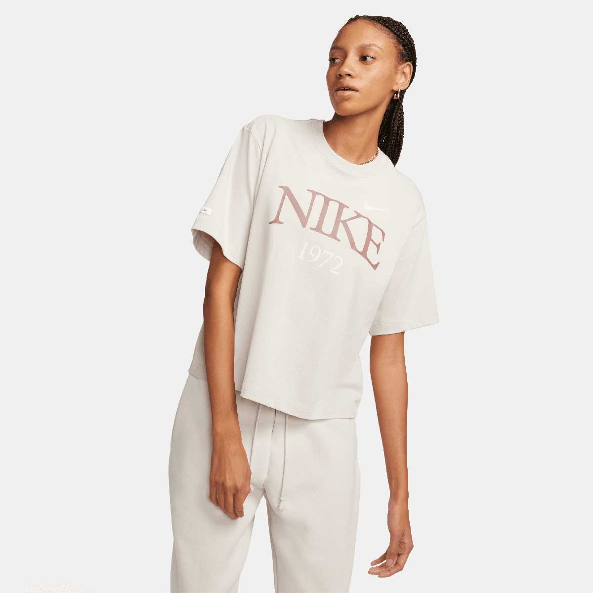 Тениска Nike W Classics Boxy T-Shirt, LT OREWOOD BRN Бяло | FQ6600-104, 0