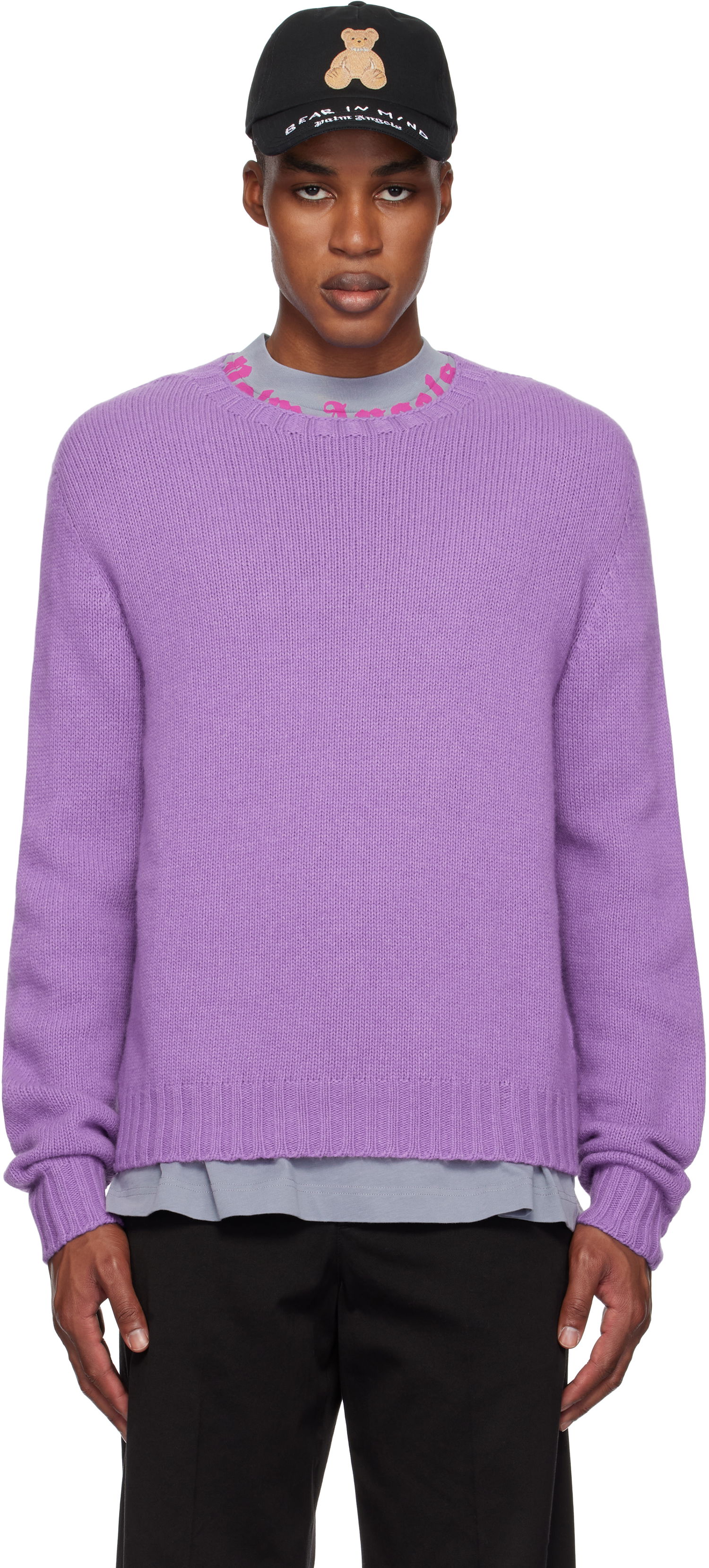 Пуловер Palm Angels Sweater Curved Logo Лилаво | PMHE027F24KNI0013554, 0