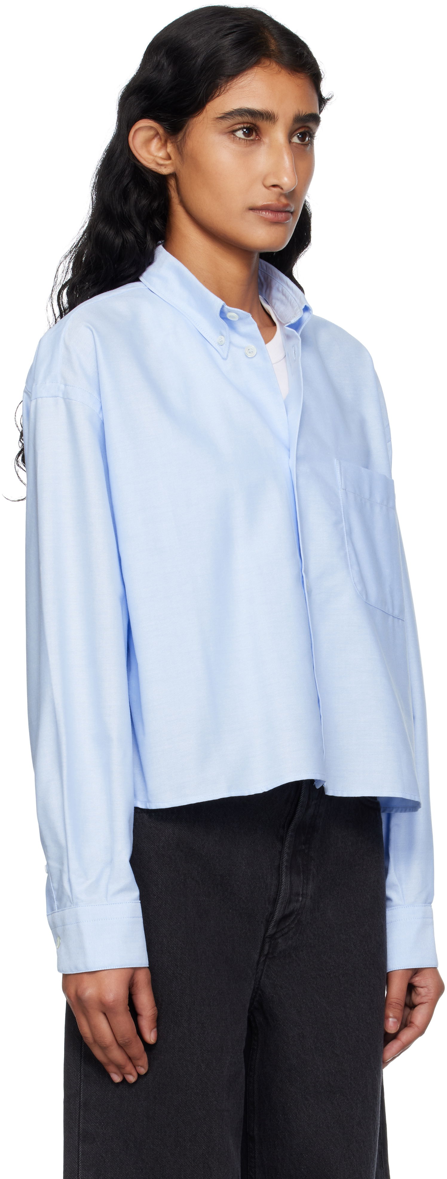 Риза A.P.C. A.P.C. Sophia Cropped Oxford Shirt Синьо | COECK-F12632, 1