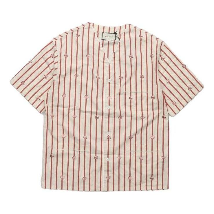 Риза Gucci Double G Stripe Bowling Shirt Бяло | 618919-ZAERI-9647, 0