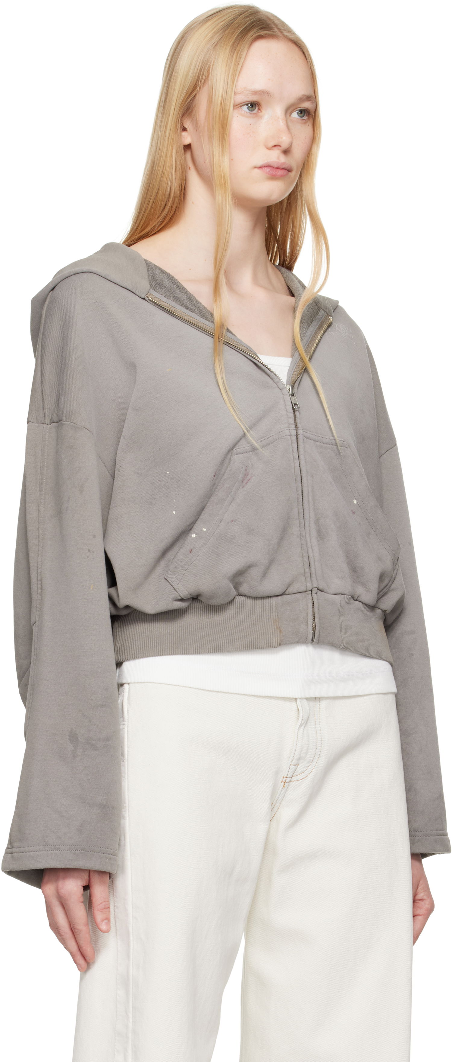 Суитчър Maison Margiela MM6 Maison Margiela Cropped Zip-Up Hoodie Сиво | S62HG0029 M25013, 1