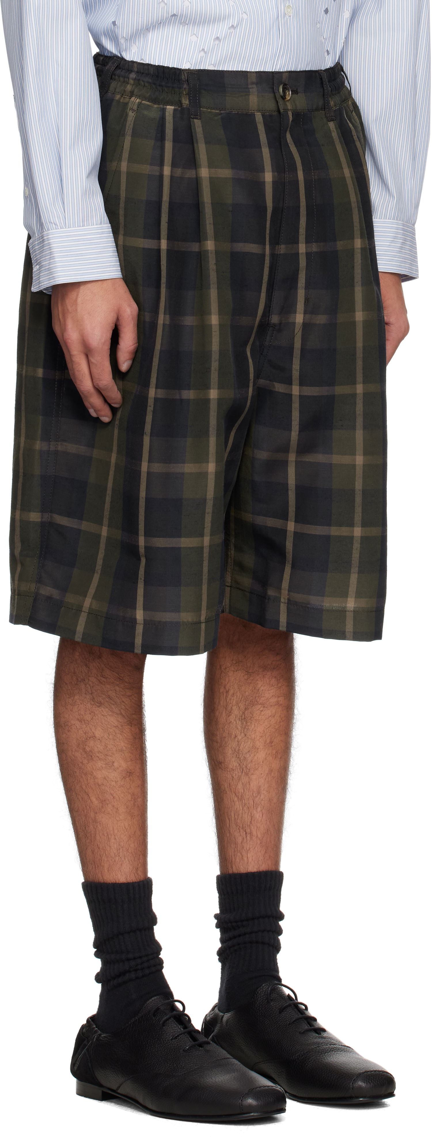 Къси панталони Comme des Garçons Comme des Garçons Homme Pleated Plaid Shorts Зелено | HO-P035-051, 1