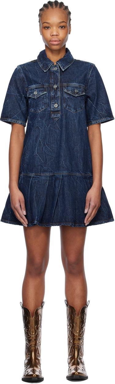 Pокля GANNI Ganni Crinkled Future Denim Mini Dress Синьо | J1594, 0