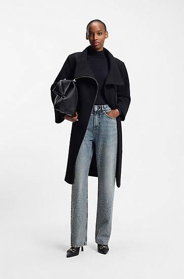 Дънки BOSS Straight-leg jeans with rhinestone embellishments Синьо | 50546506, 1