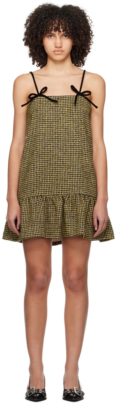 Pокля GANNI GANNI Checkered Mini Dress with Velvet Bow Straps Жълто | F8602, 0