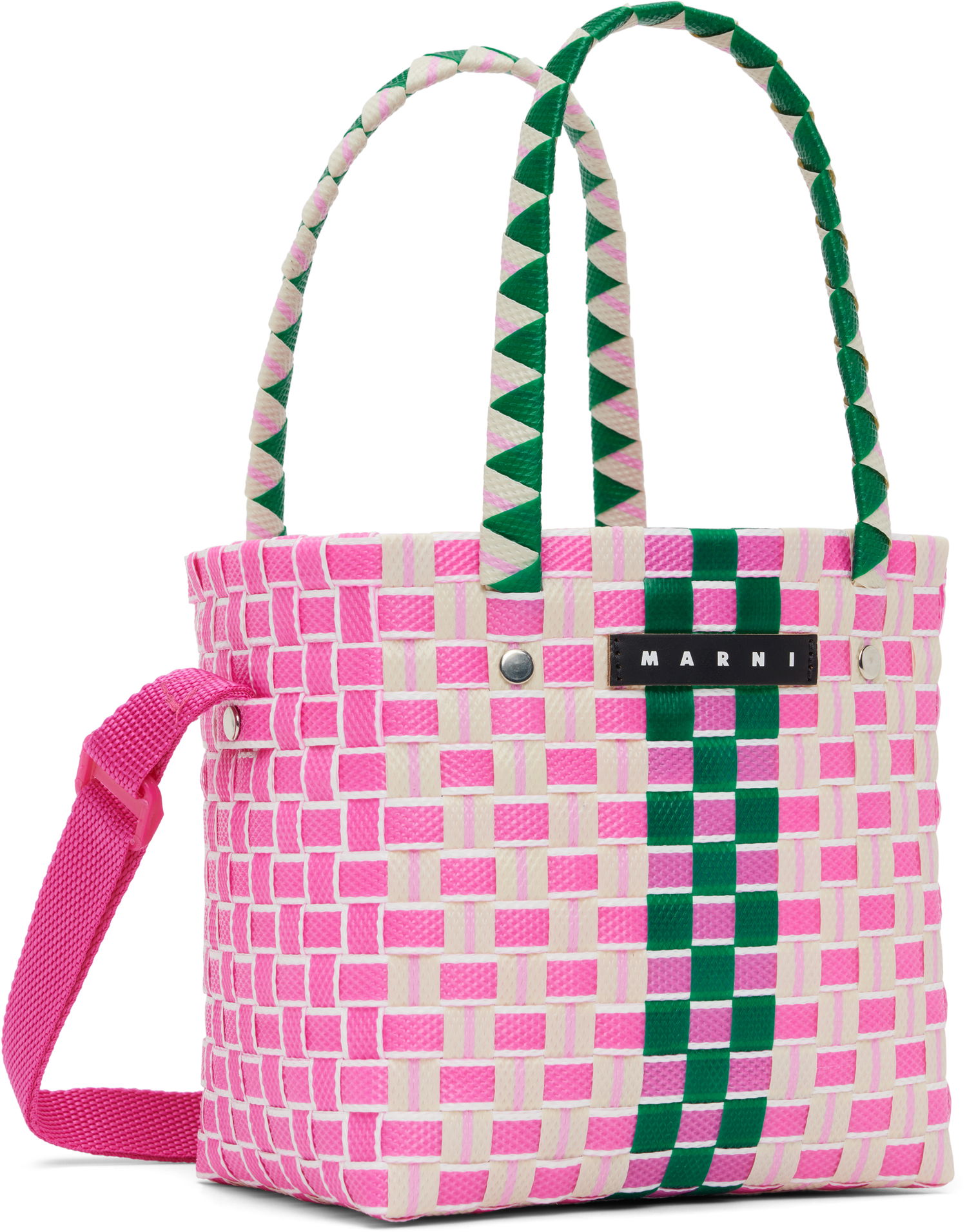 Голяма пазарска чанта Marni Marni Kids Woven Basket Tote Bag Розово | M01489-M00IW, 1