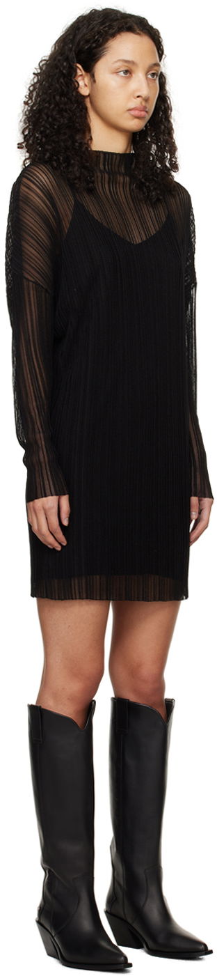 Pокля Anine Bing Anine Bing Clare Pleated Sheer Mini Dress Черно | A-02-0442-000, 1